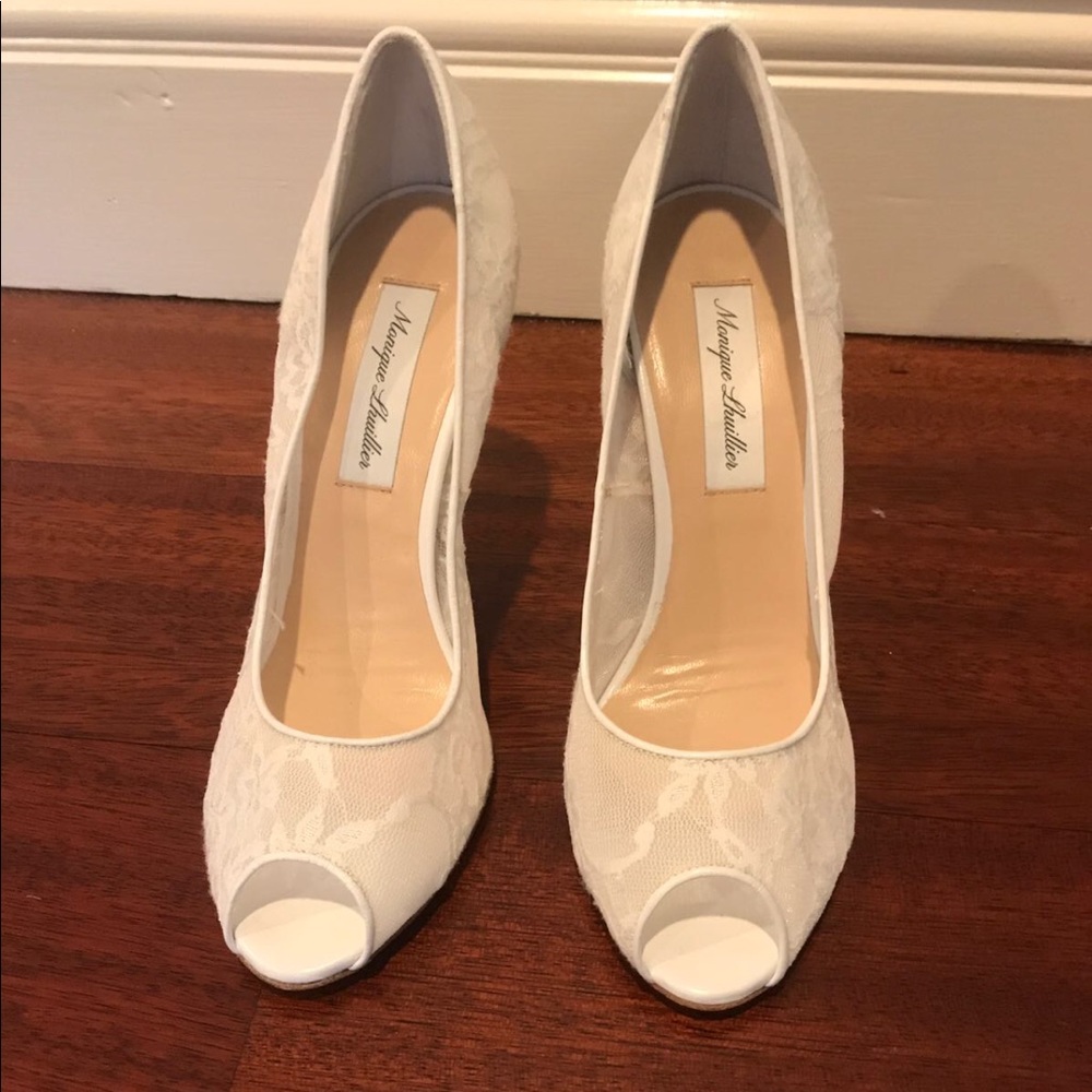 Monique Lhuillier White lace wedding shoes